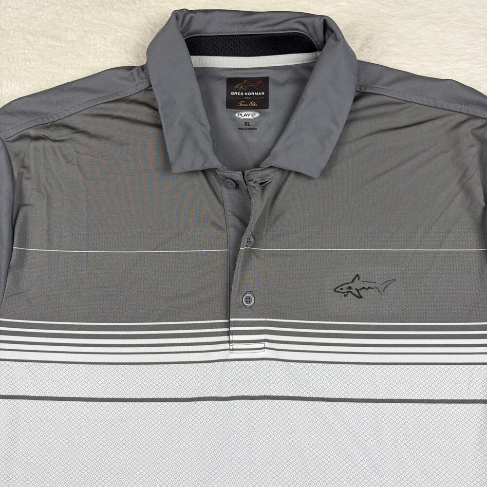 reg Norman Tasso Elba Men XL Golf Polo Shirt Play Dry Gray Striped Performance